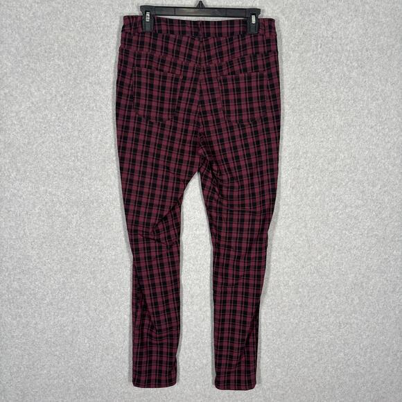 LYZ BAND Pants Womens Large Burgundy Plaid Pull On Academia Twee Skater Career - Picture 9 of 11